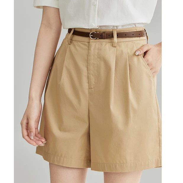 【茵曼服装】茵曼通勤百搭阔腿裤高腰显瘦休闲A字短裤子18424849