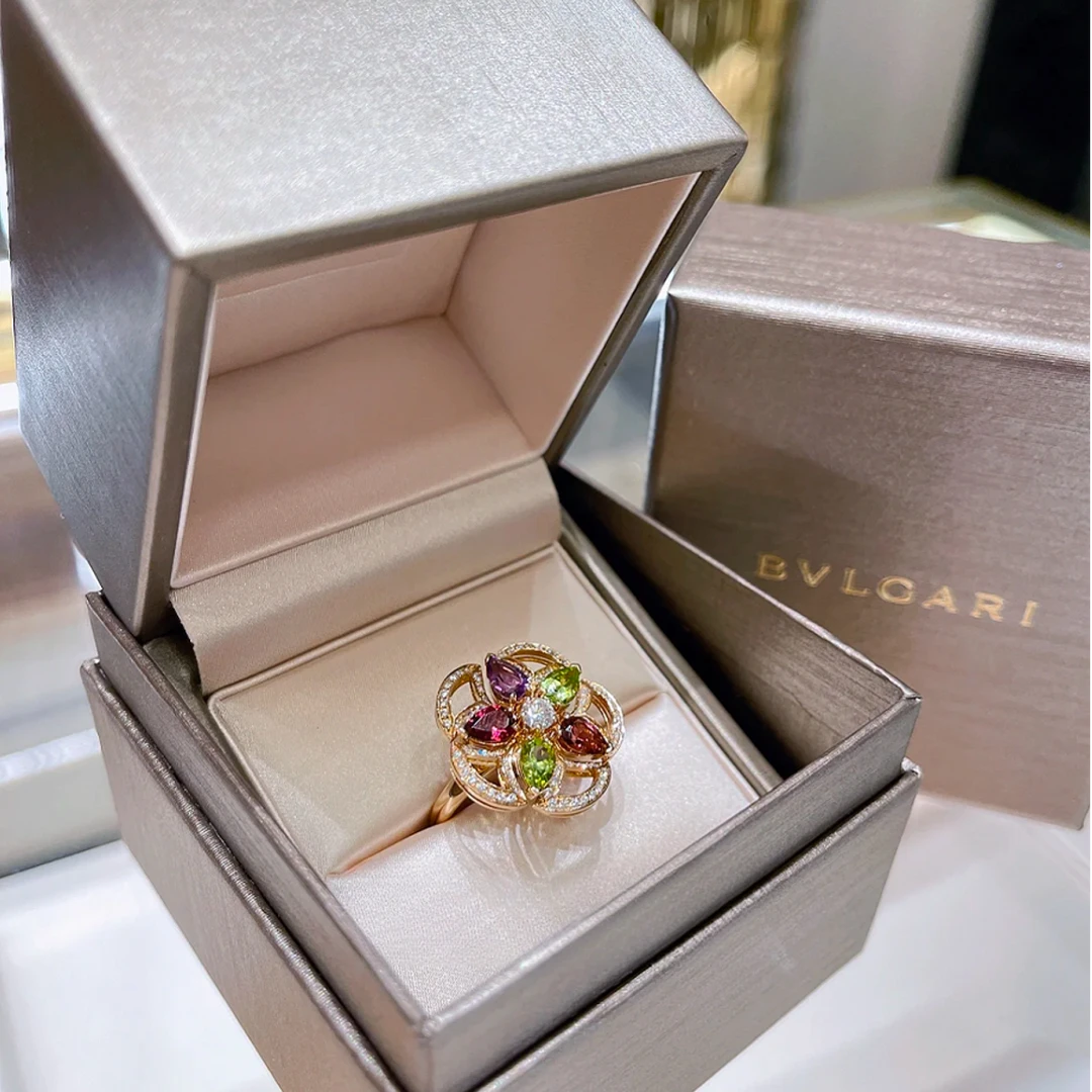 99新 BVLGARI/宝格丽 【小花念念】 彩宝戒指宝石玫瑰金钻石 53码