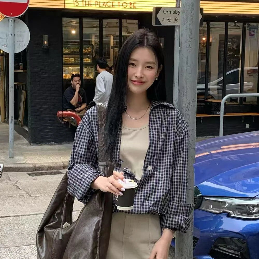 2025春季设计感假两件衬衫慵懒感百搭个性衬衫