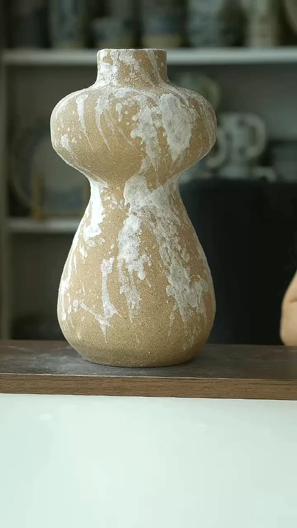 贾湖石器时代泼釉女神花瓶27cm@4-2@
