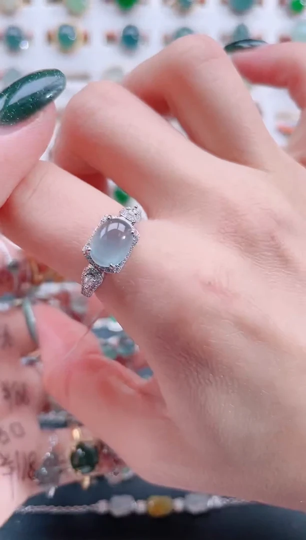 银S925镶嵌戒指翡翠天然翡翠