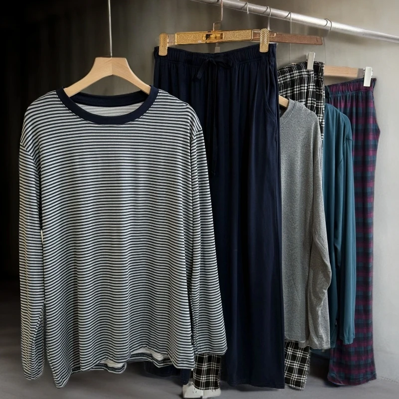 A061韩单 男士休闲长袖简约居家套装宽松条纹