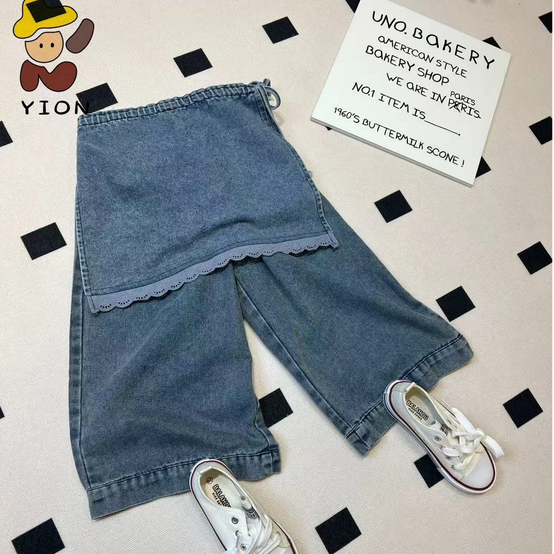 Yion Baby2025年春夏女童牛仔裤带可拆线屁帘韩系百搭
