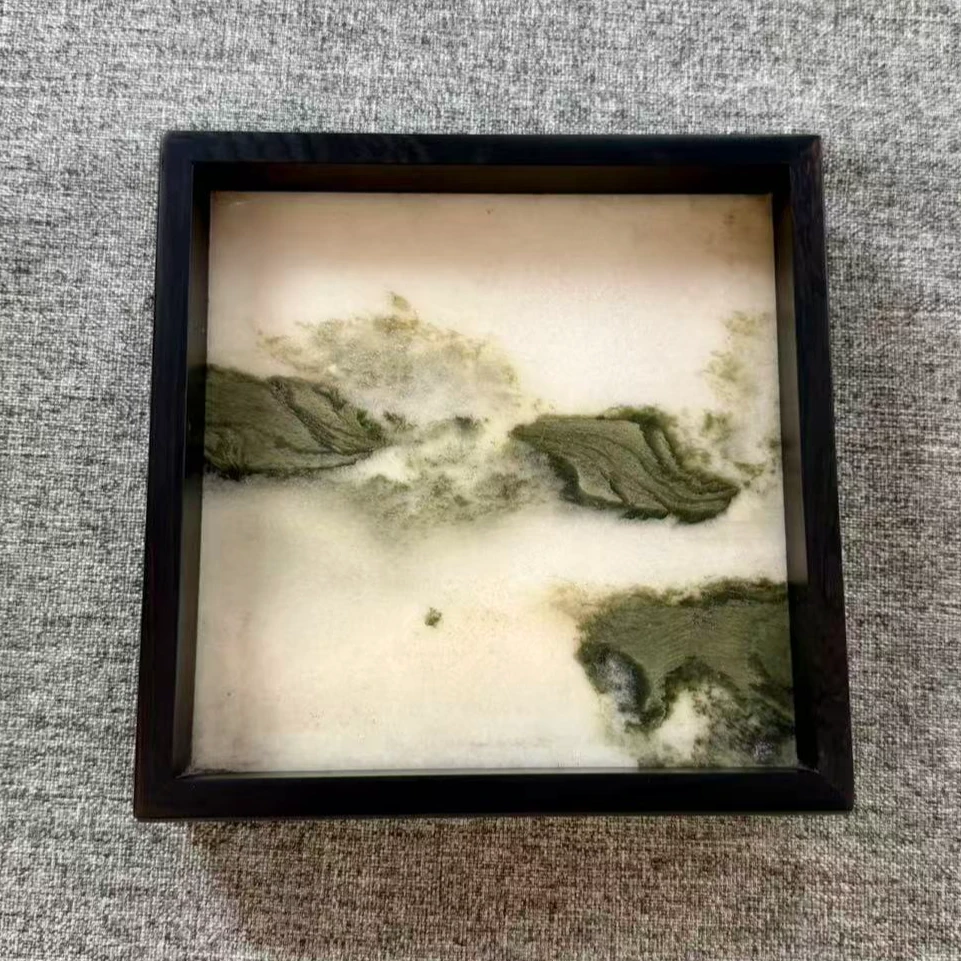 紫光檀正方形嵌云石盘底座