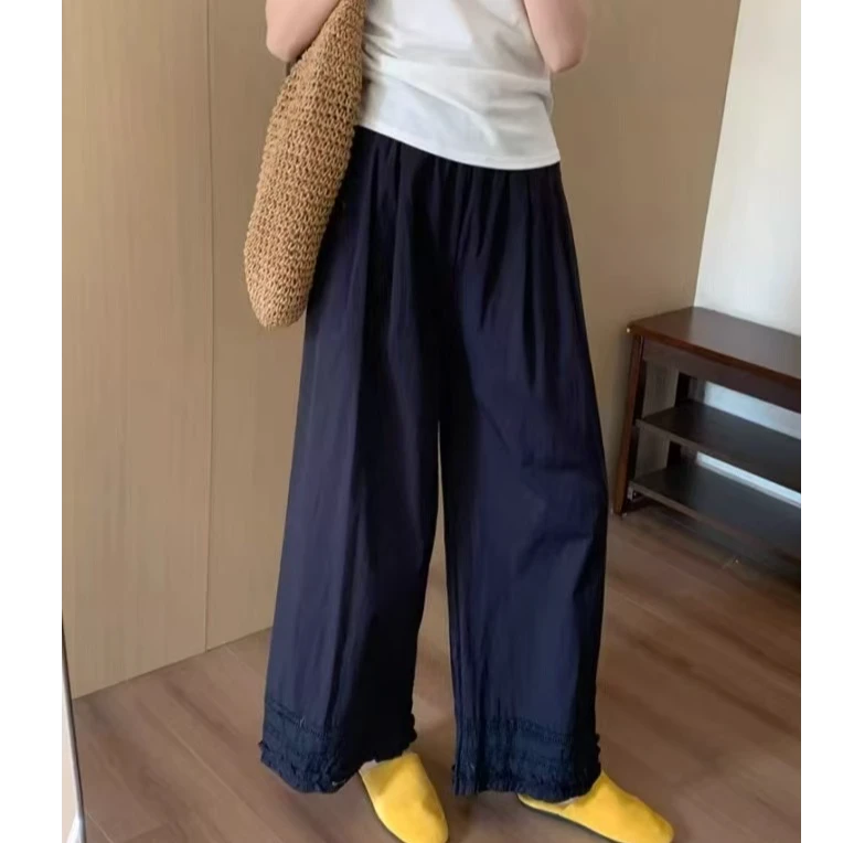 王永家~夏季新款木耳花边拼接休闲裤直筒裤2538