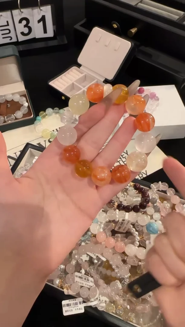 水晶手链合金黄胶花x2035