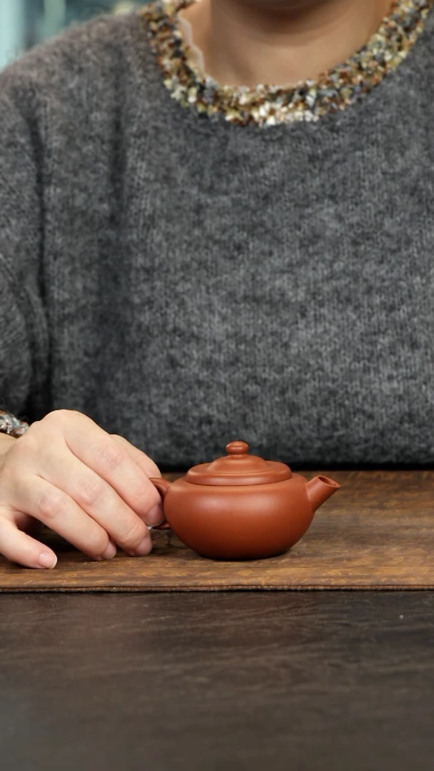 茶壶紫砂扁笠帽朱泥100cc