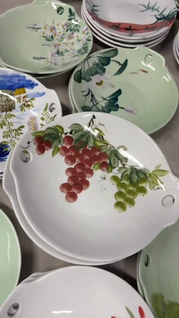 瓷片景德镇手绘釉中彩（食品级）双耳锅