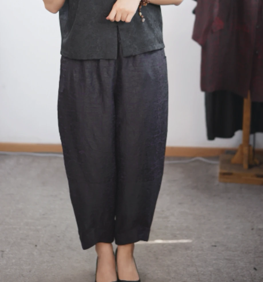YIMEIXIU/依眉秀香云纱龟裂纹八分裤灯笼裤63590