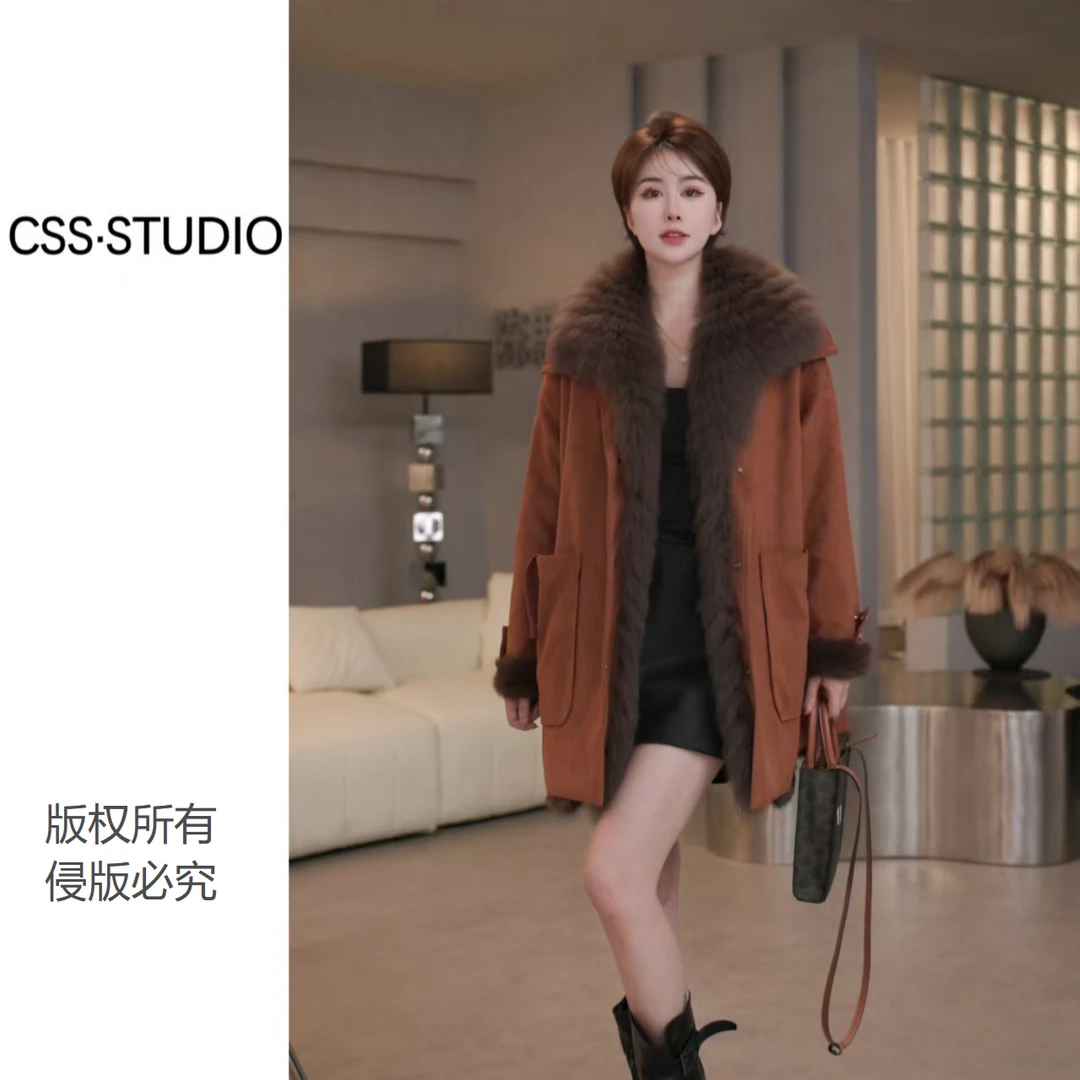 【ou.y思思】狐狸毛休闲中长兔皮毛一体外套2025新款天然皮草保暖