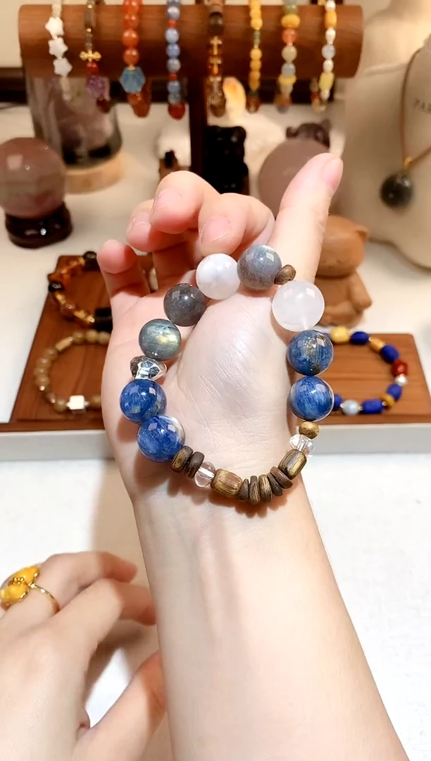 未镶嵌手串拉长石灰月光蓝晶石diy手串 多样性发一
