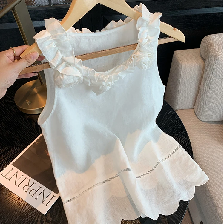 夏季新款法式立体花朵气质无袖上衣女高级感时尚气质百搭外穿背心