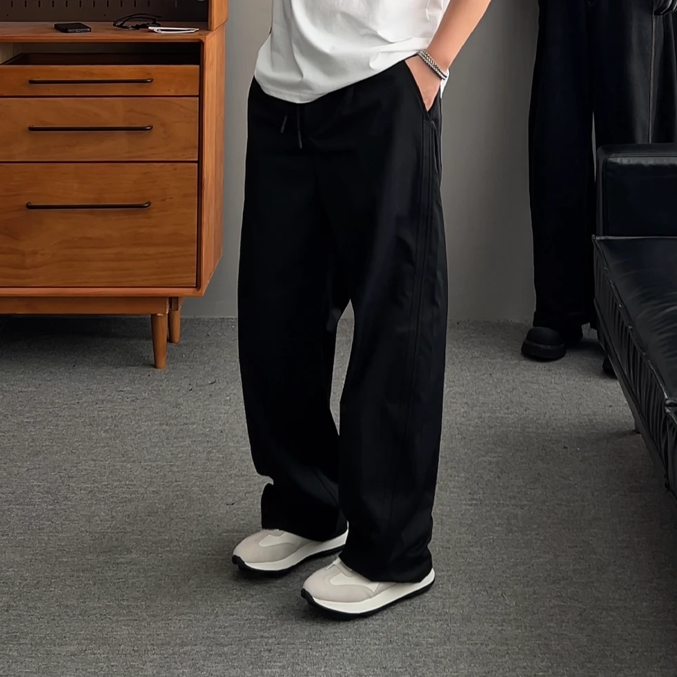 裤子男轻薄速干松紧腰抽绳调节纯色百搭宽松阔腿微锥直筒休闲长裤