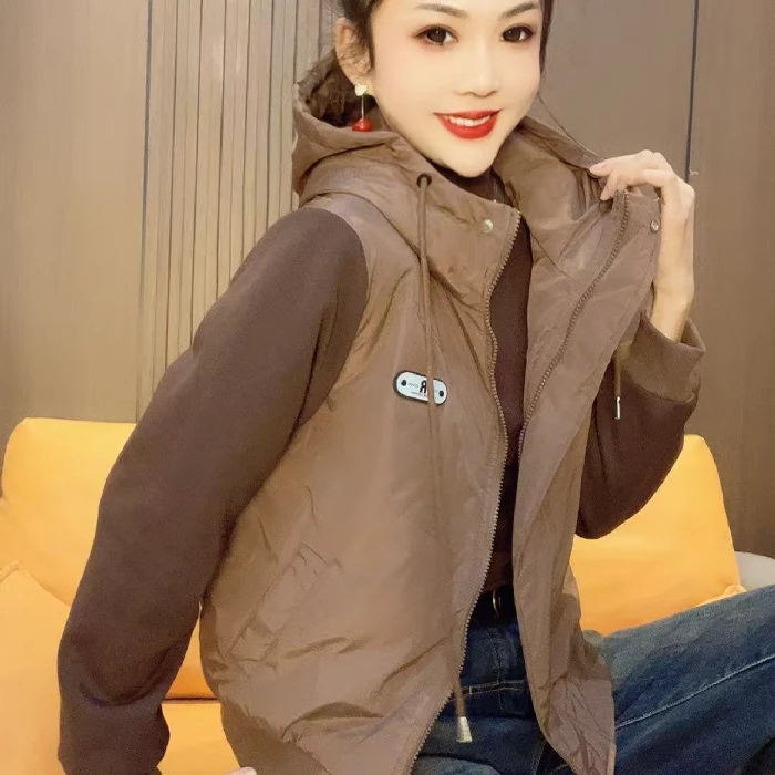 5981#卫衣袖拼接薄棉外套