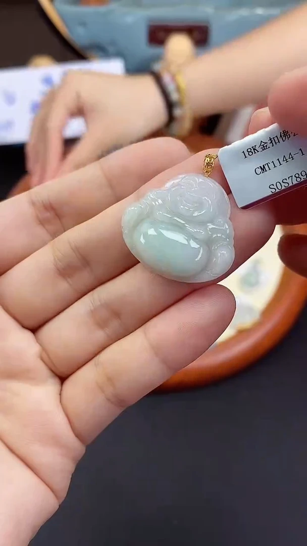 吊坠(不含链)18K金镶嵌翡翠佛公多样性发其一@@CMT1144-1