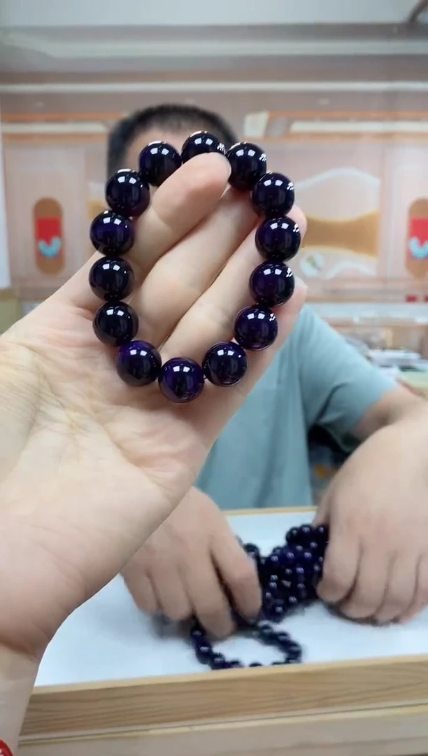 未镶嵌手串玛瑙/玉髓黑紫玛瑙手串尺寸14mm