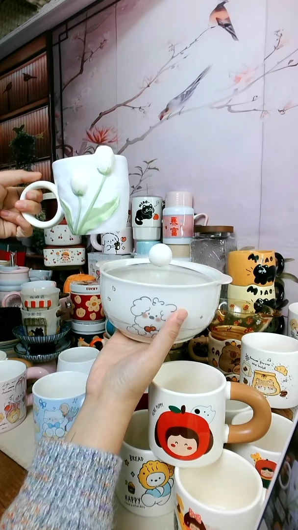 陶喂***友狗狗泡面碗+白色郁金香马克杯