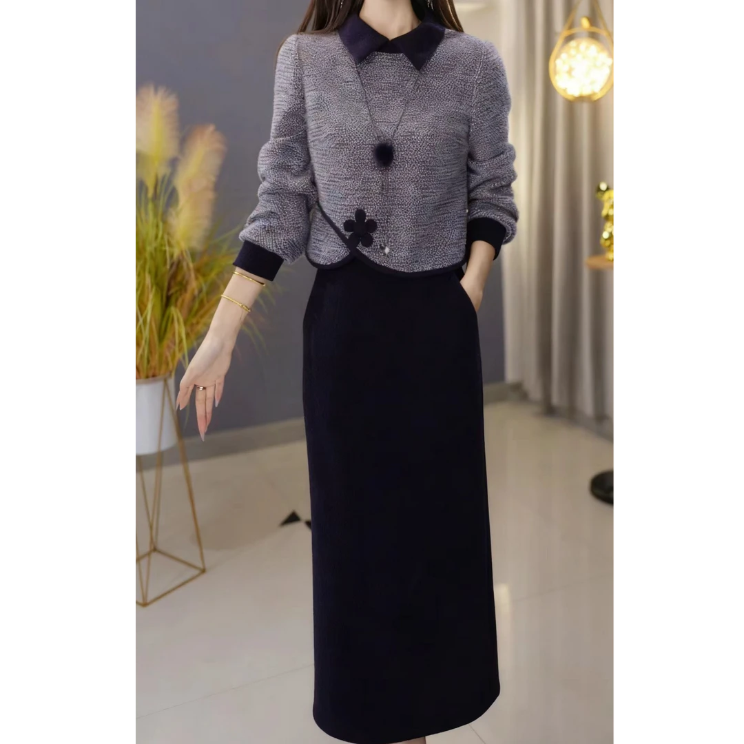 运补【高定套装】上衣配半身裙优雅气质时尚减龄休闲显瘦收腰早秋