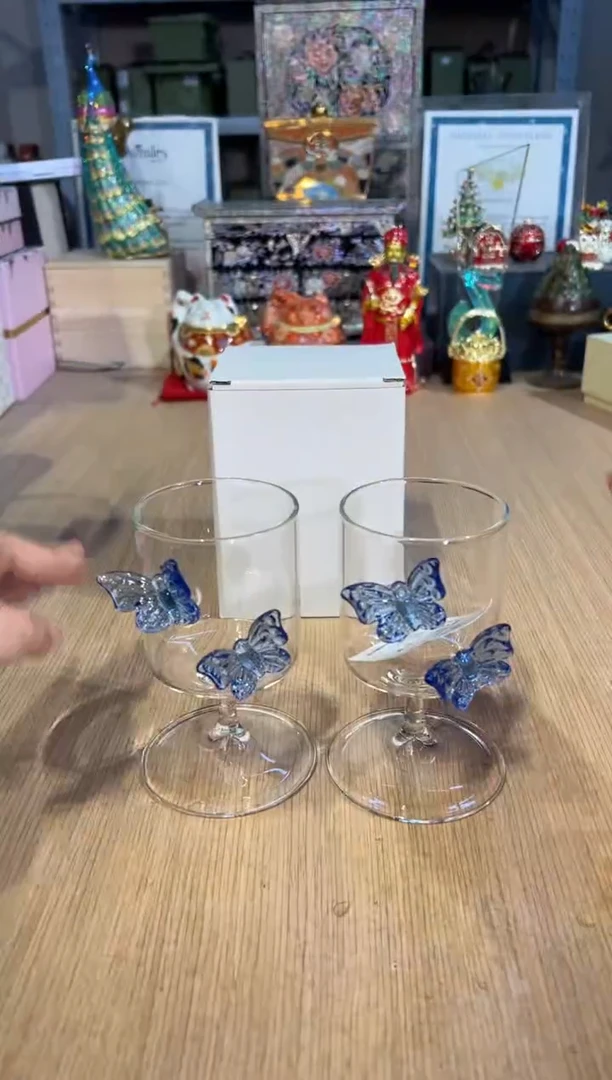 【闪购商品】杯46蓝双蝴蝶光面红酒对杯