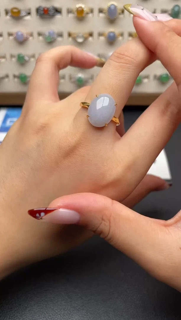 银S925镶嵌戒指翡翠一物一证一礼盒