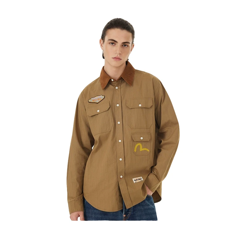 EVISU2024年刺绣和多口袋复古工装长袖衬衫外套2EAHTM4SL8059RXCT