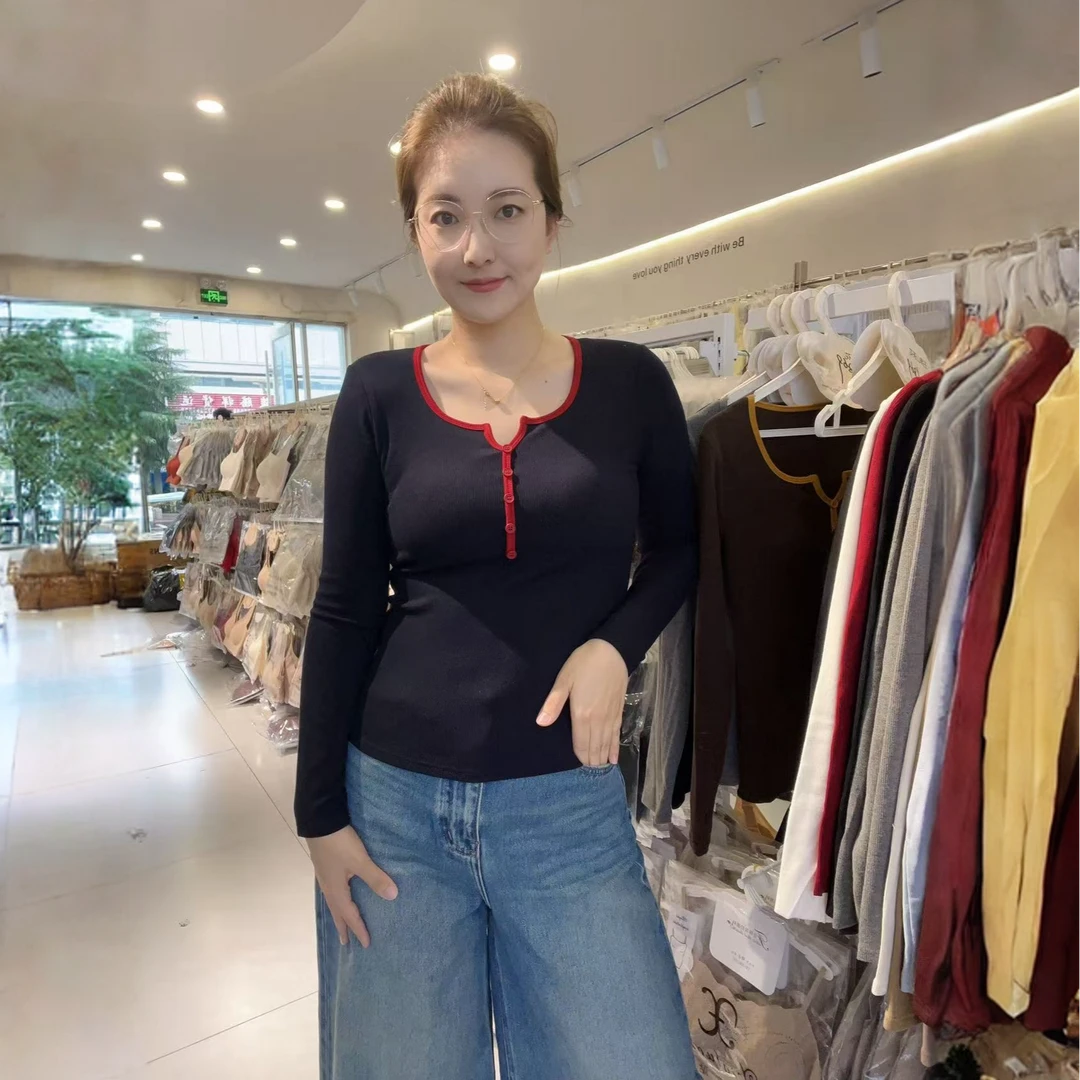 三合一 前扣 撞色保暖打底衫~免穿内衣乳胶杯垫