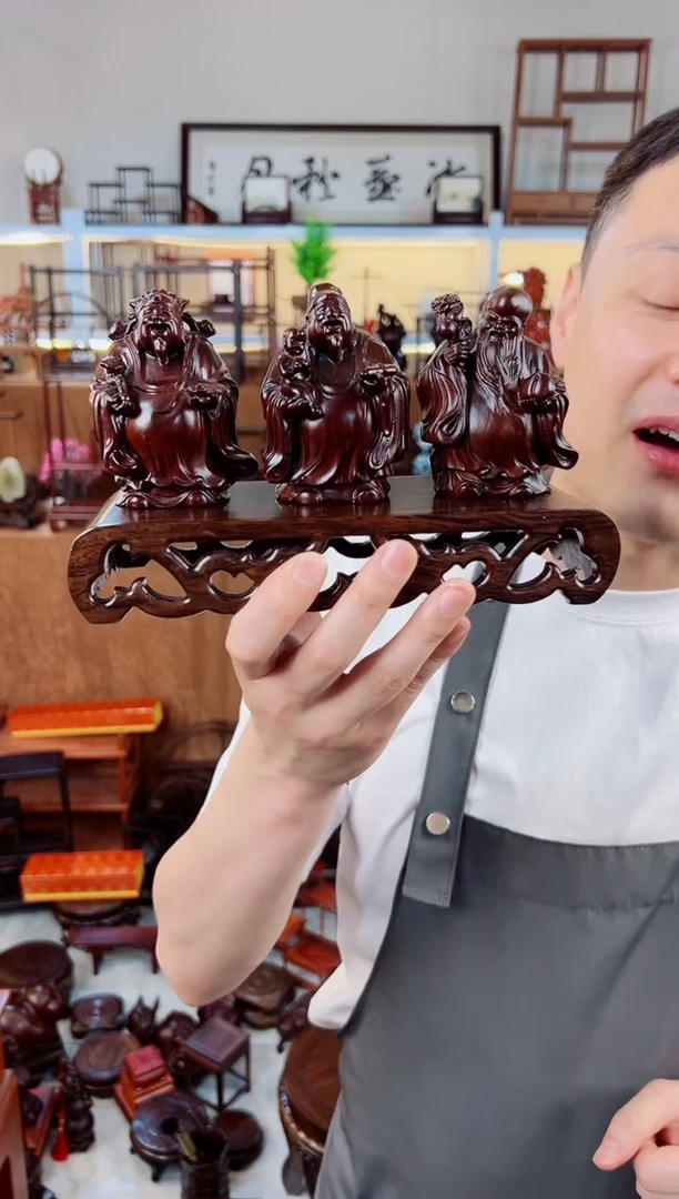 风车木（黑檀木）福禄寿一套加黑檀21龙纹书卷