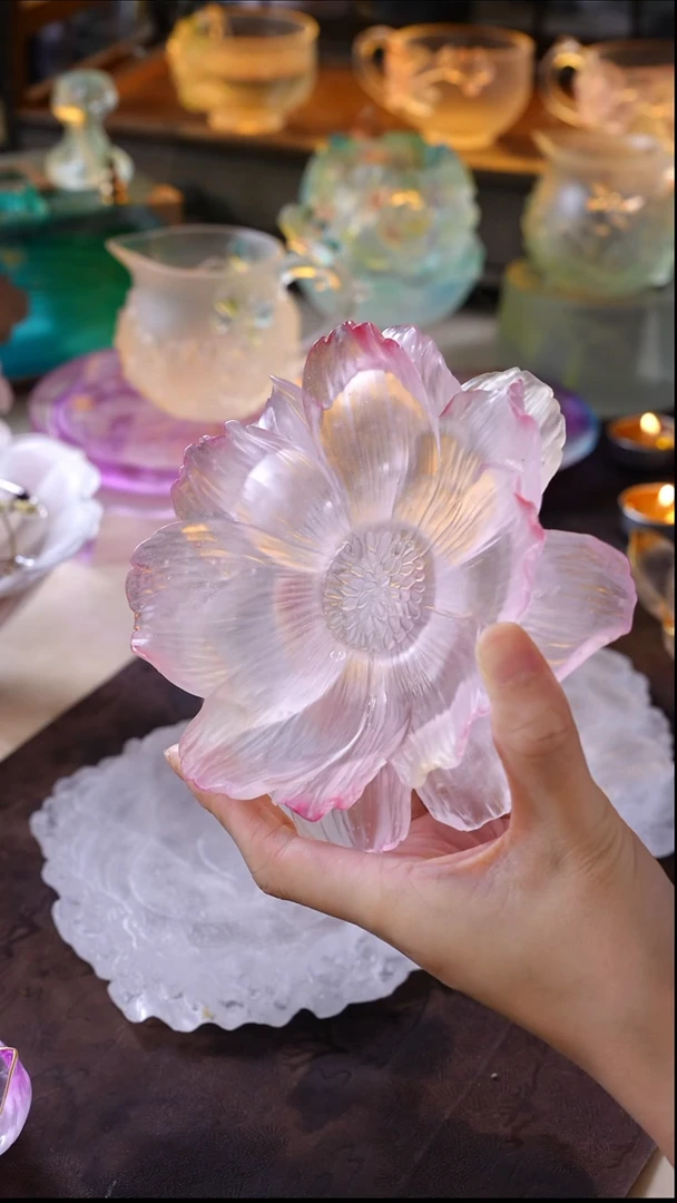 手工艺品琉璃多***m牡丹壶承1只