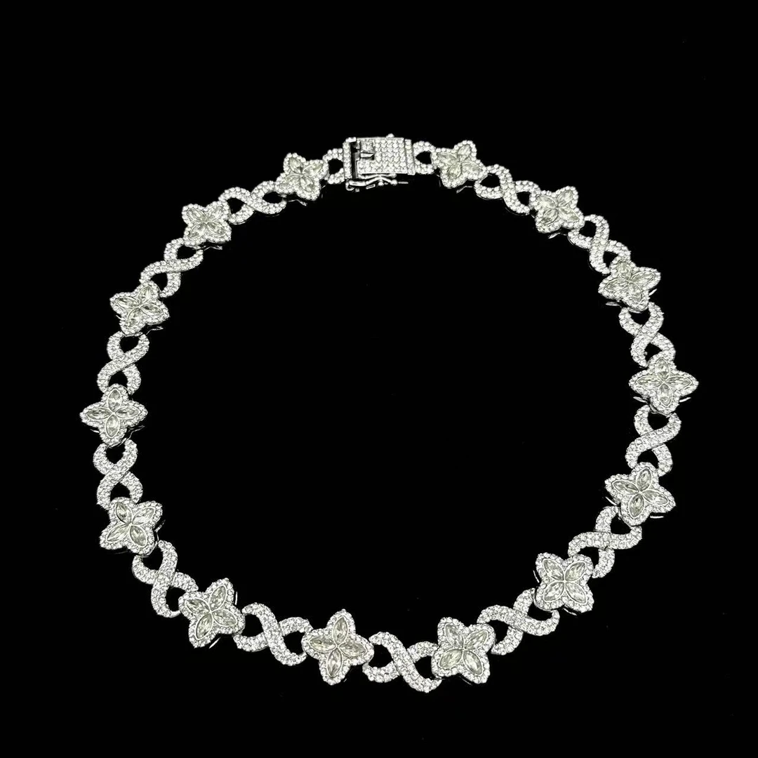 合金项链 【陨灭 冰糖梅花 项链】白锆老花项链国潮风发字嘻哈潮人