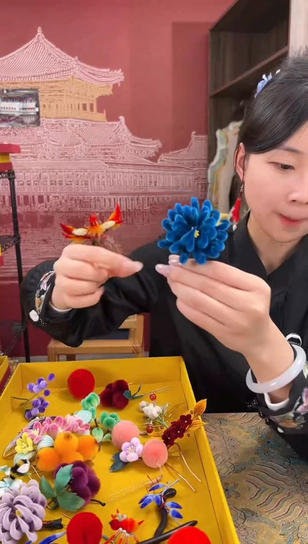 【闪购商品】刺绣非遗绒花（发饰）