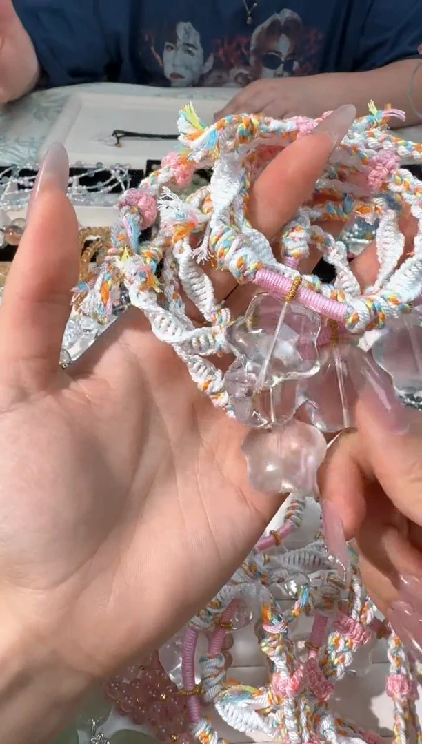 水晶手链未镶嵌有棉裂F004白水星星编绳款