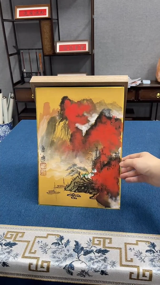 国画137号李庆兴老师书画摆台 带框发