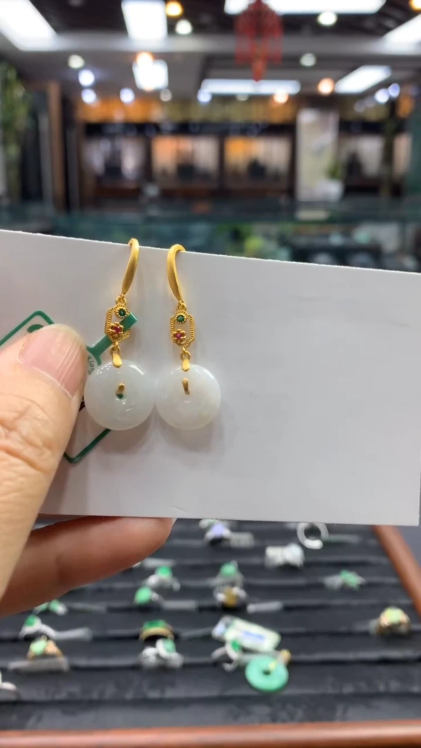 银S925镶嵌翡翠耳饰耳环