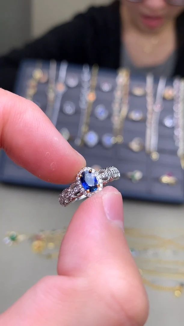 戒指蓝宝石银S925镶嵌戒指
