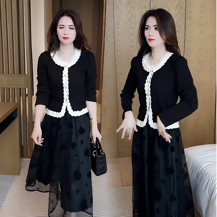 时尚洋气套装裙女装2025春秋新款高级感长袖上衣半身裙显瘦两件套