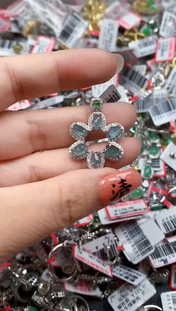 银S925镶嵌戒指翡翠天然A货缅甸翡翠