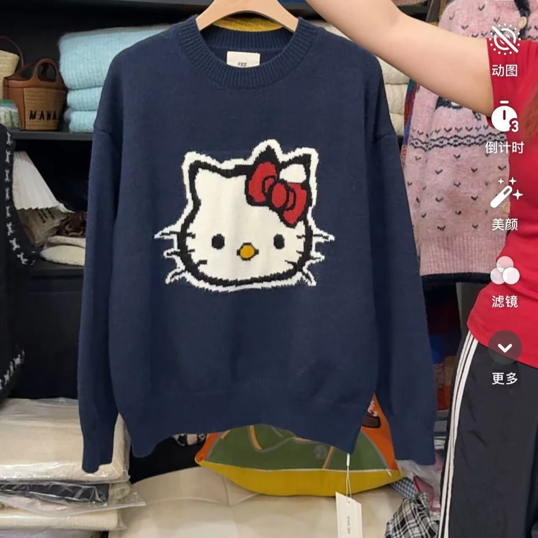 T2657 KT猫毛衣 慵懒风百搭kitty猫针织上衣