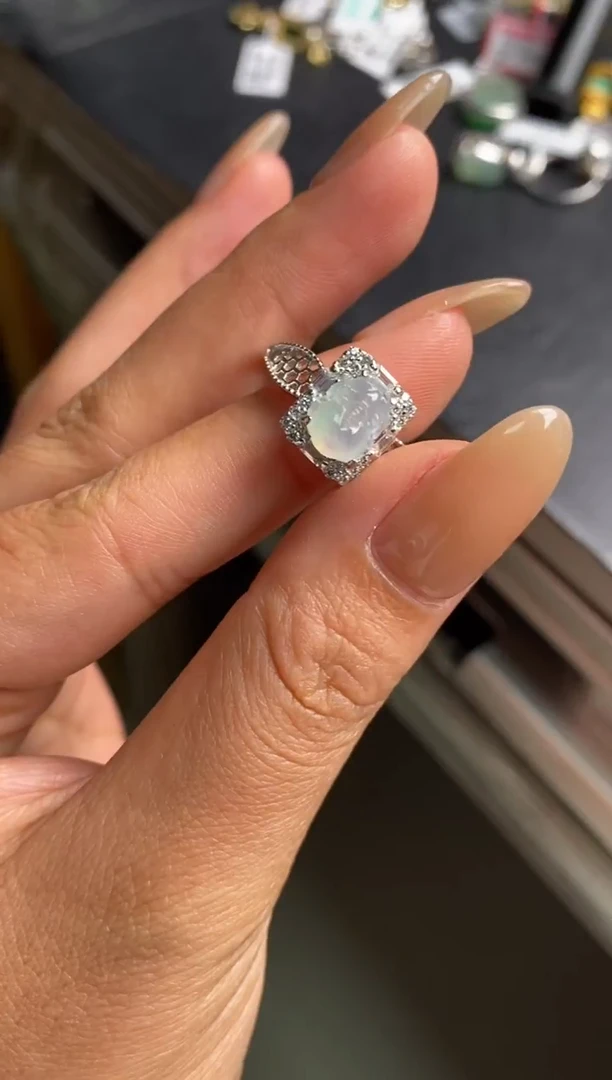 银S925镶嵌戒指翡翠天然A货翡翠