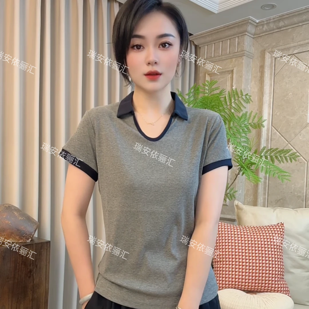 依骊汇夏款U领设计感时尚百搭短袖显瘦上衣女5332