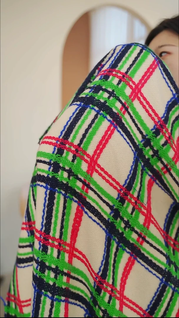 羊毛2米G&CC WV初剪羊毛立体线条格纹外套大衣面料宽146CM