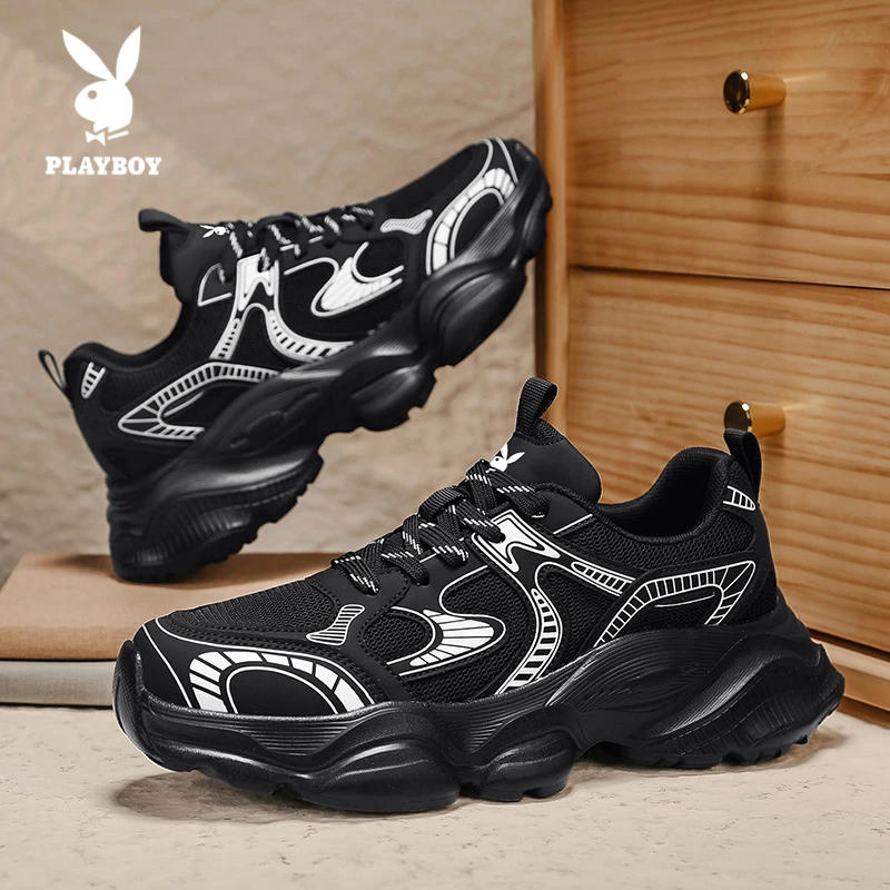 PLAYBOY/花花公子老爹鞋2025新款男士透气网面厚底百搭休闲运动鞋