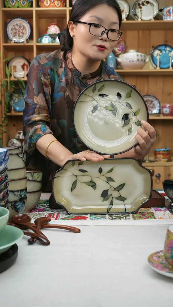 瓷片小可高温陶瓷餐具一组大深盘鱼盘各一只