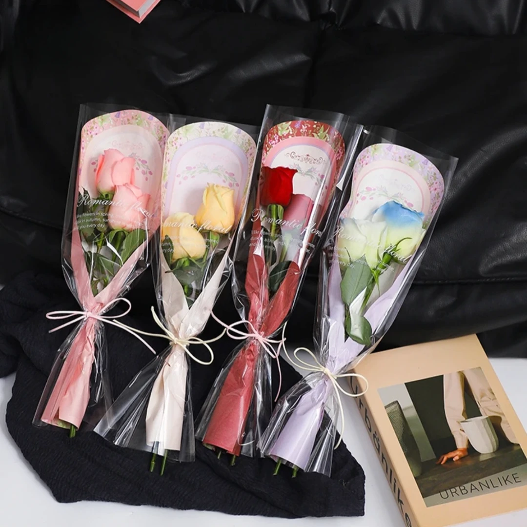 礼悦母亲节粉色花束袋花店康乃馨鲜花包装纸丝带白色小花束包花纸