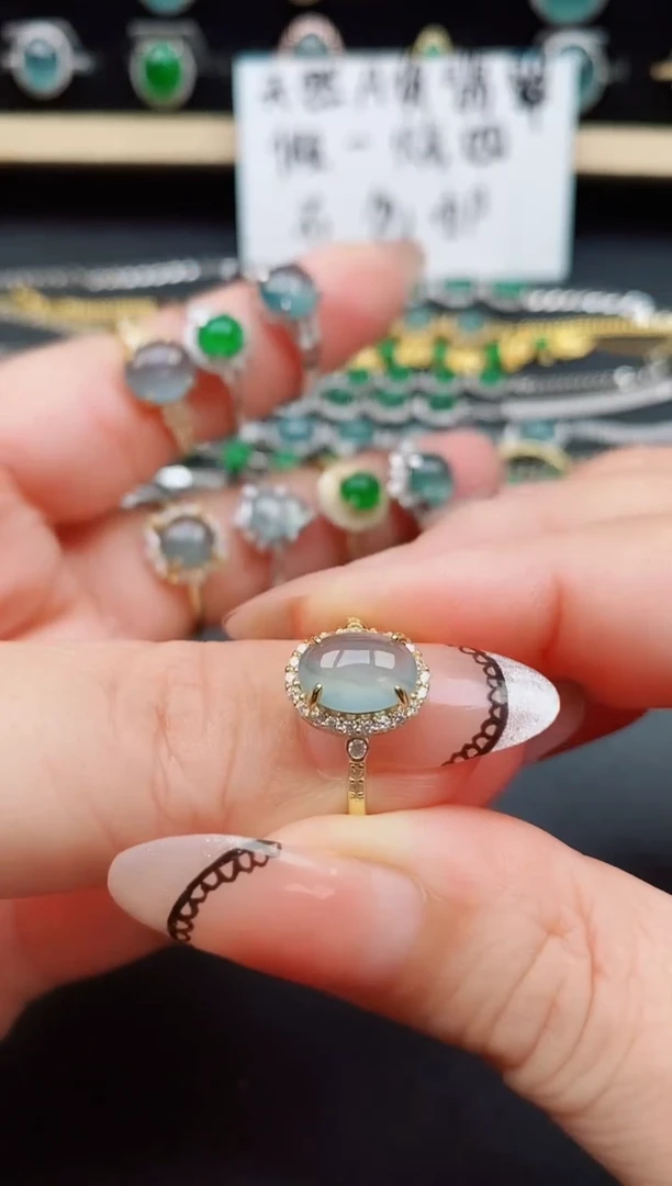 翡翠戒指银S925镶嵌0805