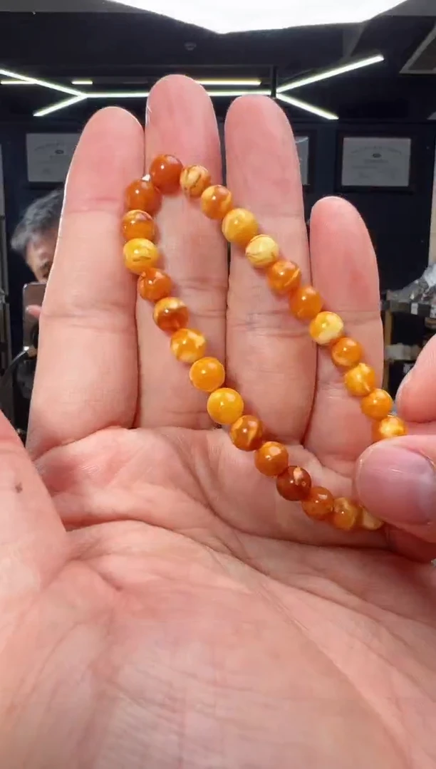 裸石琥珀未镶嵌6mm+微微瑕妖花手串-S51