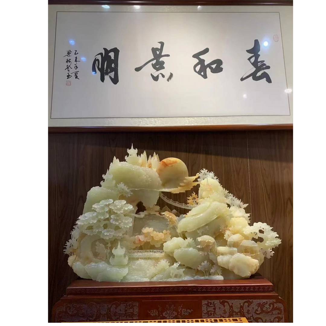 【山水】高档天然玉石家居乔迁开业玄关客厅办公室装饰大象摆件