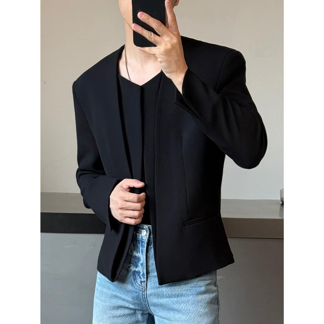 AIXKOM｜｜2025款春季新款无扣拼接门襟设计感百搭小西服男生