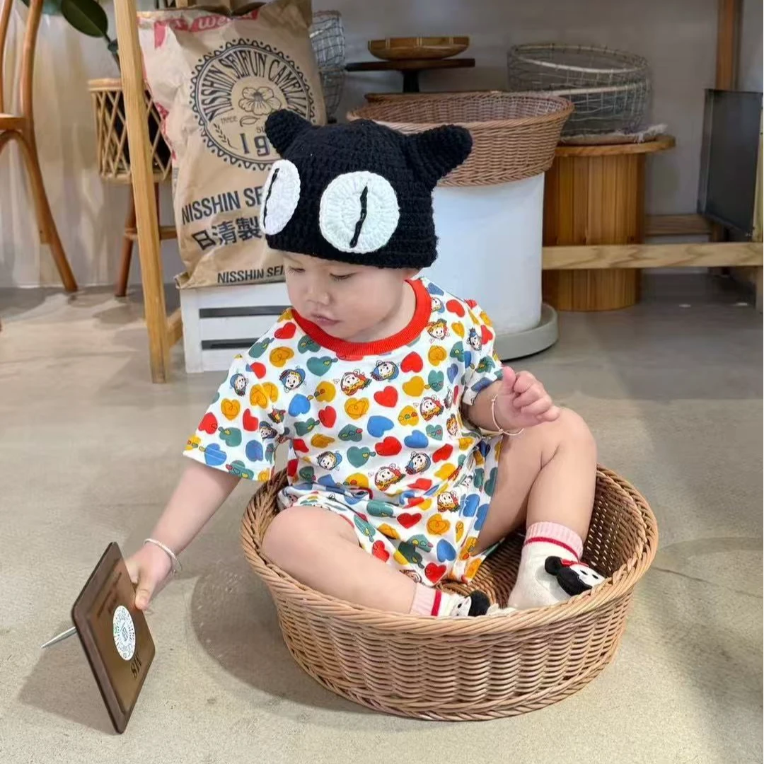 夏季男童卡通风卡通薄款连体衣套装韩版中性动漫风格