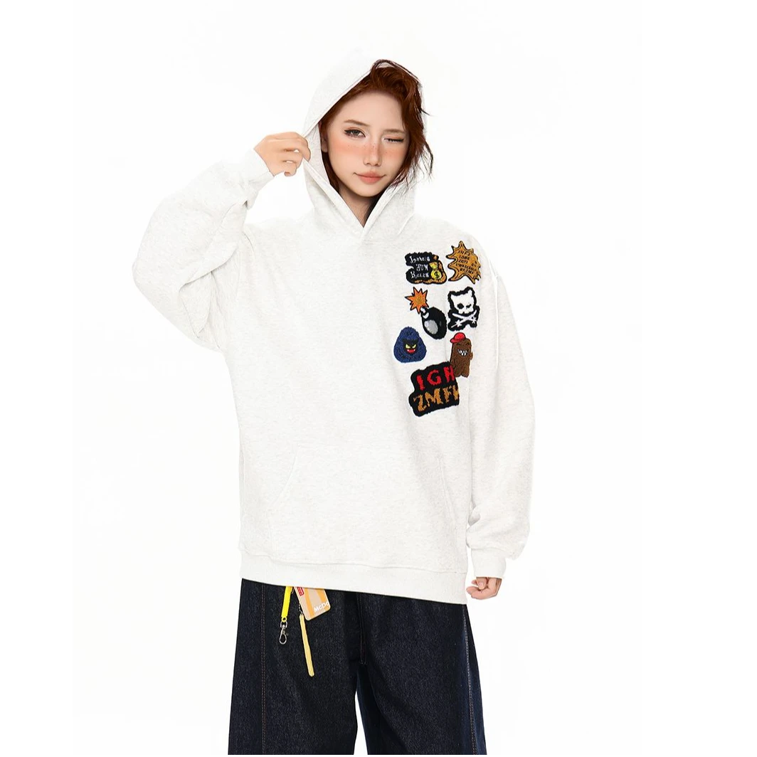 秋季薄宽松连帽美式卫衣长袖时尚休闲带帽冬季百搭情侣潮流上衣