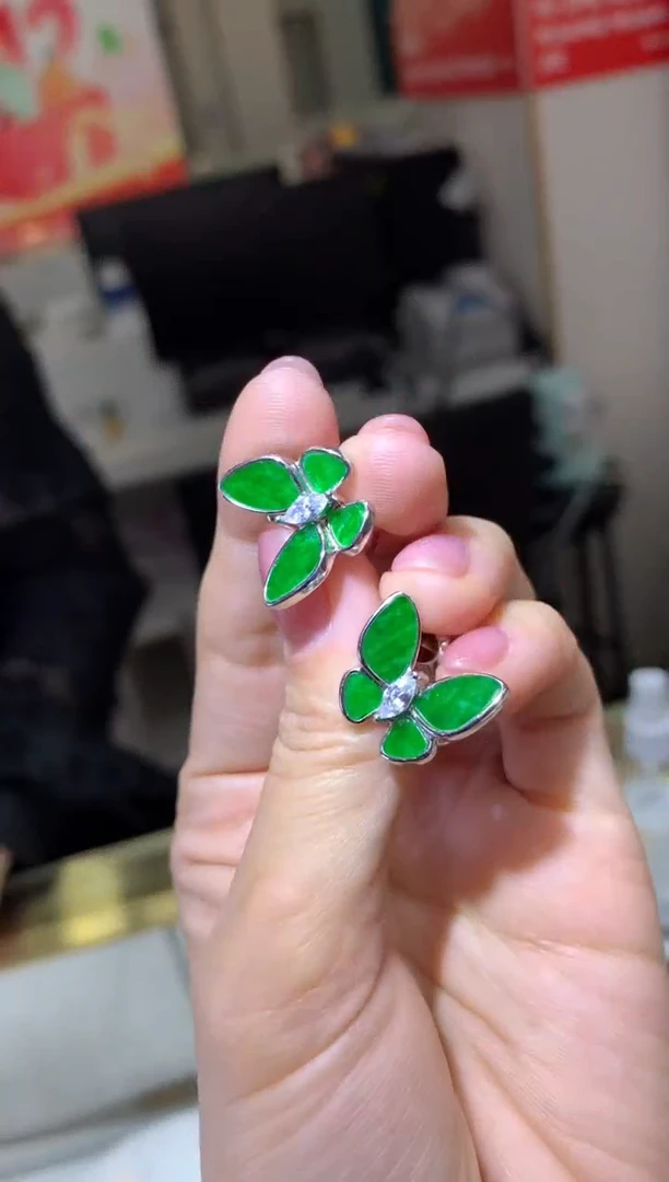 银S925镶嵌翡翠耳饰 |不退不换